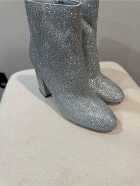 Marshalls Silver Glitter Block Heel Ankle Boots